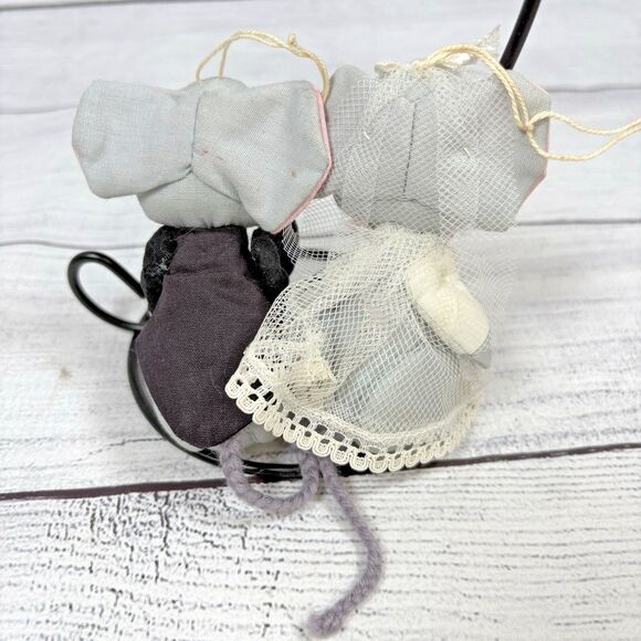 VINTAGE Mr. & Mrs. Mouse Bride Groom CHRISTMAS Ornaments LOT OF 2 Handmade 4” - Picture 2 of 3
